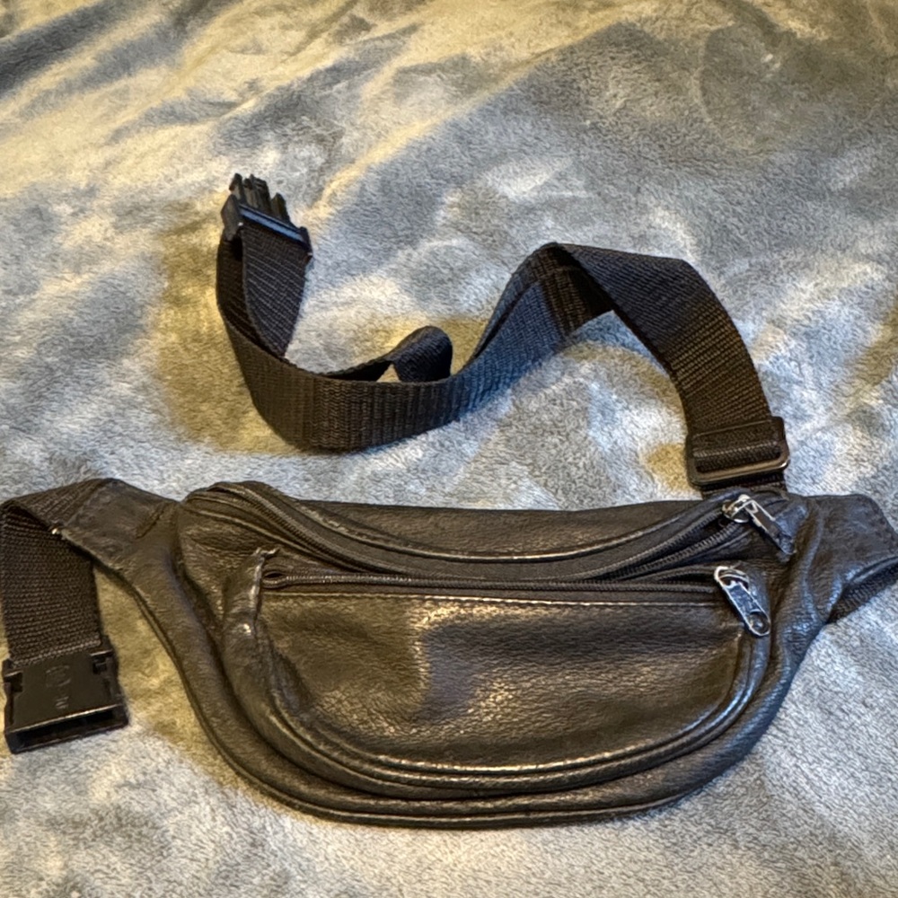 Vintage Black Leather Fanny Pack Waist Bag